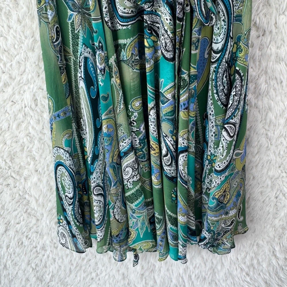 Jones New York‎ Paisley Faux Wrap Dress 14W Green Blue Boho Sleeveless Midi